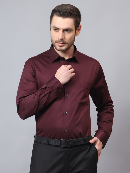 Men's Maroon Regular Fit Solid Full Sleeve Formal Shirt