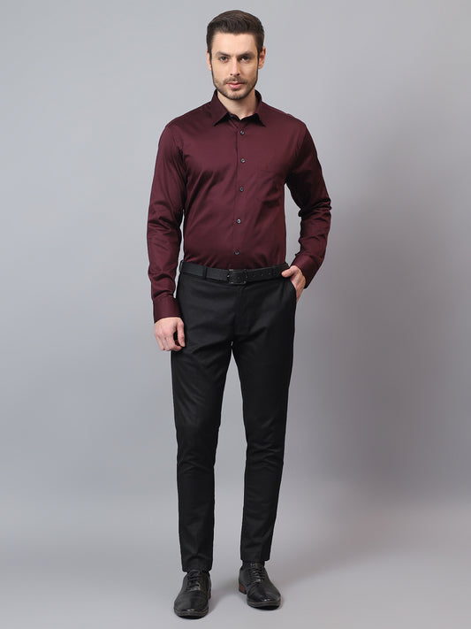 Men's Maroon Regular Fit Solid Full Sleeve Formal Shirt