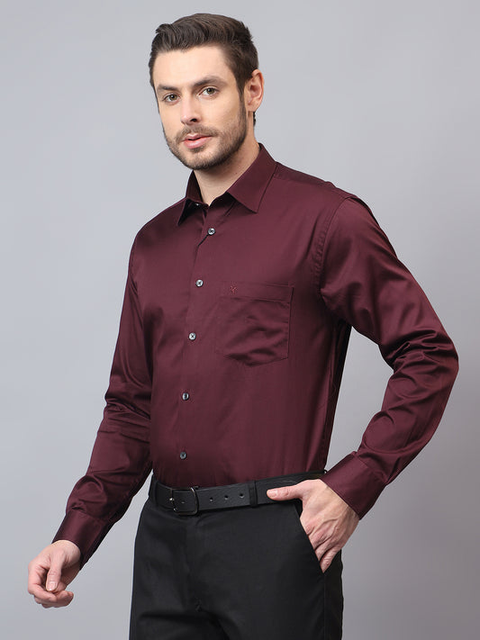 Men's Maroon Regular Fit Solid Full Sleeve Formal Shirt