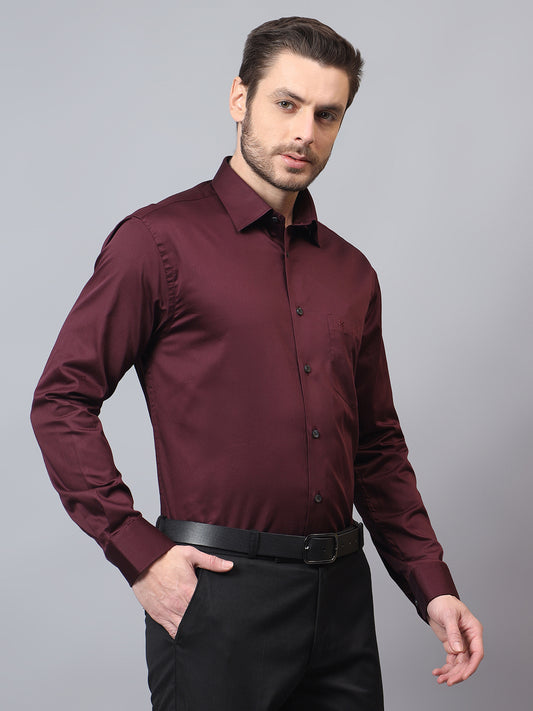 Men's Maroon Regular Fit Solid Full Sleeve Formal Shirt