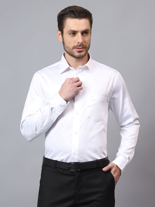 Men's White Regular Fit Solid Full Sleeve Formal Shirt