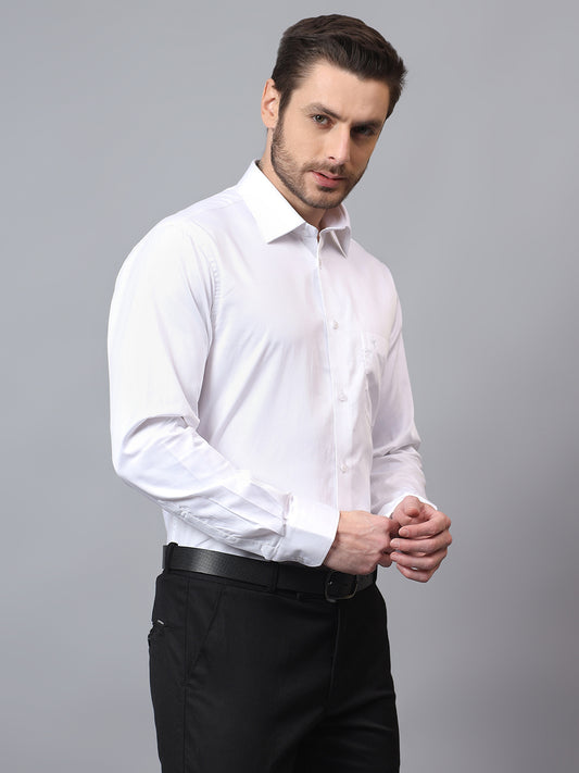 Men's White Regular Fit Solid Full Sleeve Formal Shirt