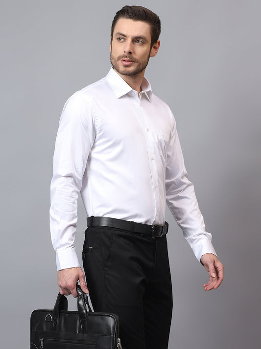 Men's White Regular Fit Solid Full Sleeve Formal Shirt