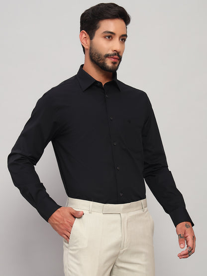 Formal Shirt for Men l Breathable & Soft with Color Fastness Regular Fit Spread Collar Neck Cotton Blend Fabric Solid Pattern