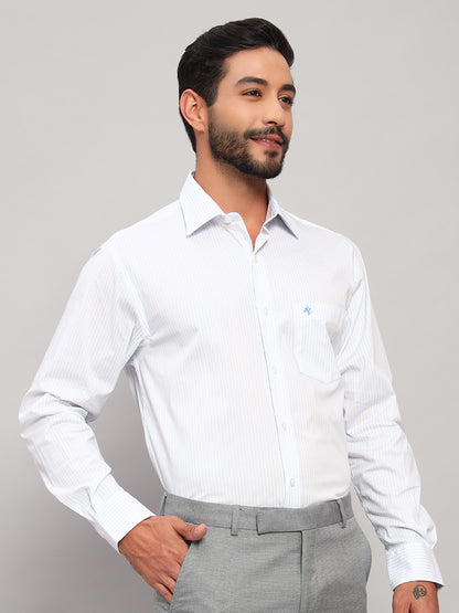 Formal Shirt for Men l Breathable & Soft with Color Fastness Regular Fit Spread Collar Neck Cotton Blend Fabric Striped Pattern