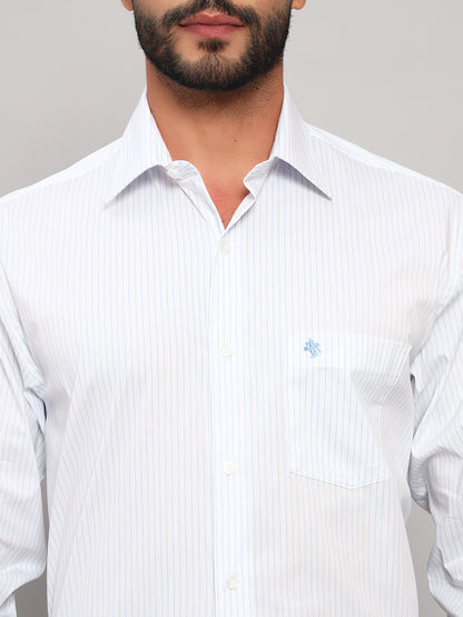 Formal Shirt for Men l Breathable & Soft with Color Fastness Regular Fit Spread Collar Neck Cotton Blend Fabric Striped Pattern
