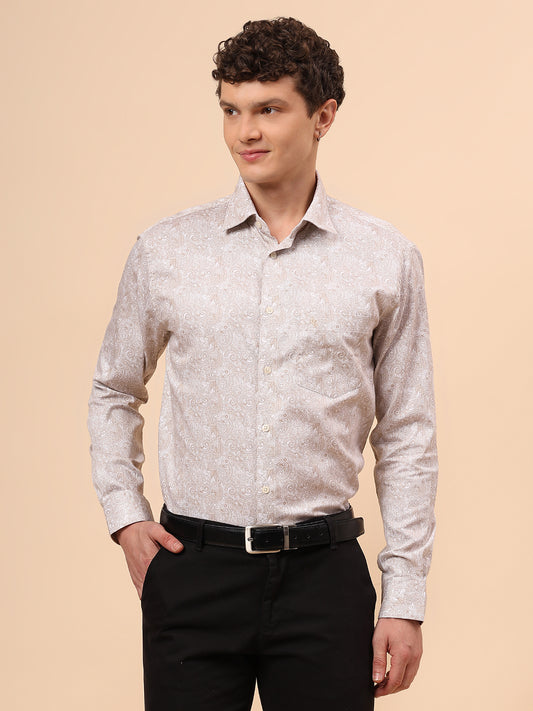Formal Shirt for Men l Breathable & Soft with Color Fastness Regular Fit Spread Collar Neck Cotton Fabric Printed Pattern