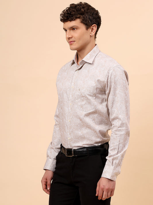 Formal Shirt for Men l Breathable & Soft with Color Fastness Regular Fit Spread Collar Neck Cotton Fabric Printed Pattern