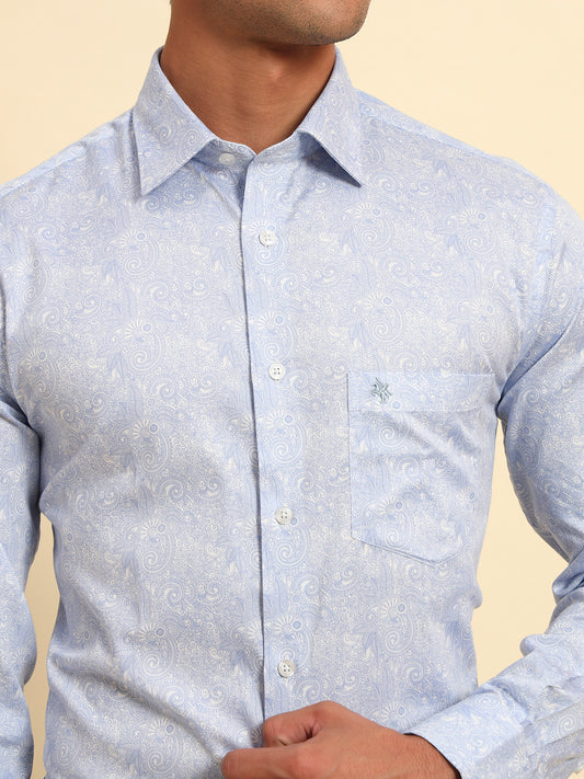 Formal Shirt for Men l Breathable & Soft with Color Fastness Regular Fit Spread Collar Neck Cotton Fabric Printed Pattern