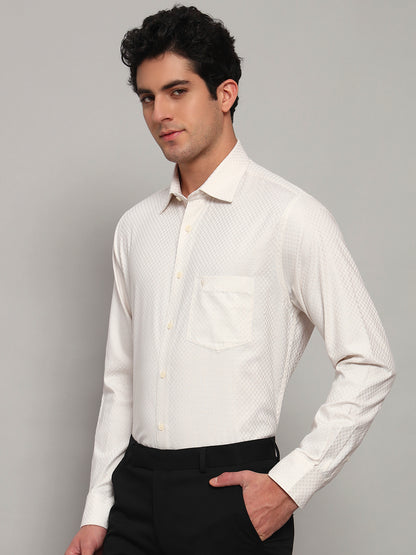 Formal Shirt for Men l Breathable & Soft with Color Fastness Regular Fit Spread Collar Neck Cotton Fabric Self Design Pattern