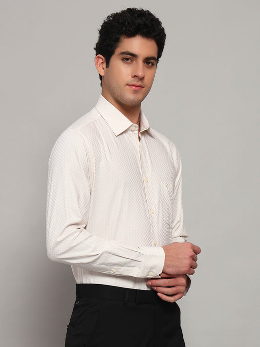 Formal Shirt for Men l Breathable & Soft with Color Fastness Regular Fit Spread Collar Neck Cotton Fabric Self Design Pattern