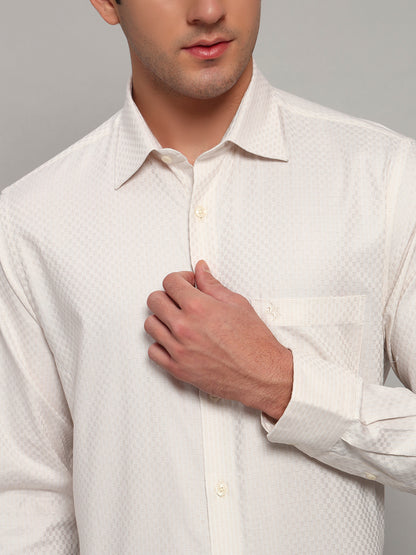 Formal Shirt for Men l Breathable & Soft with Color Fastness Regular Fit Spread Collar Neck Cotton Fabric Self Design Pattern