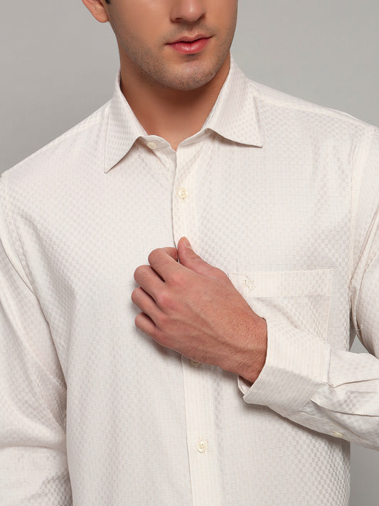 Formal Shirt for Men l Breathable & Soft with Color Fastness Regular Fit Spread Collar Neck Cotton Fabric Self Design Pattern