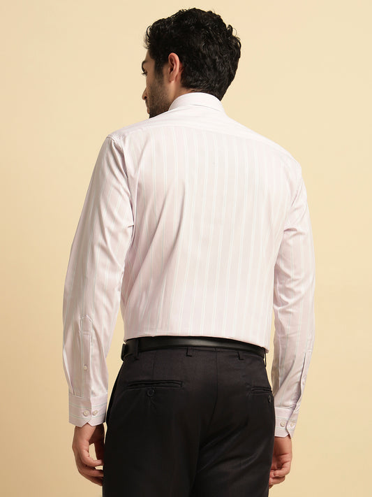 Formal Shirt for Men | Breathable & Soft with Color Fastness Regular Fit Spread Collar Neck Poly Cotton Fabric Striped Pattern