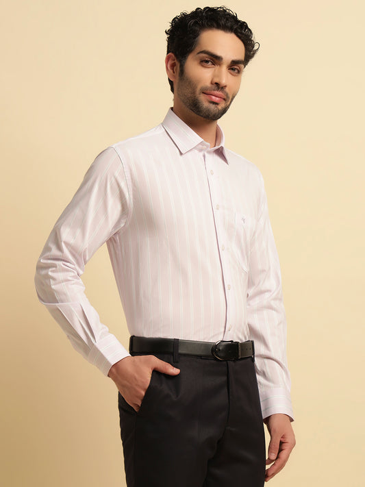 Formal Shirt for Men | Breathable & Soft with Color Fastness Regular Fit Spread Collar Neck Poly Cotton Fabric Striped Pattern
