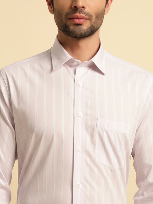 Formal Shirt for Men | Breathable & Soft with Color Fastness Regular Fit Spread Collar Neck Poly Cotton Fabric Striped Pattern