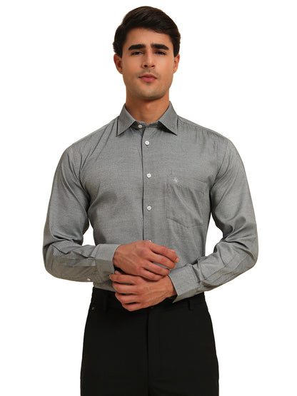 Formal Shirt for Men l Breathable & Soft with Color Fastness Regular Fit Spread Collar Neck Poly Cotton Fabric Self Design Pattern