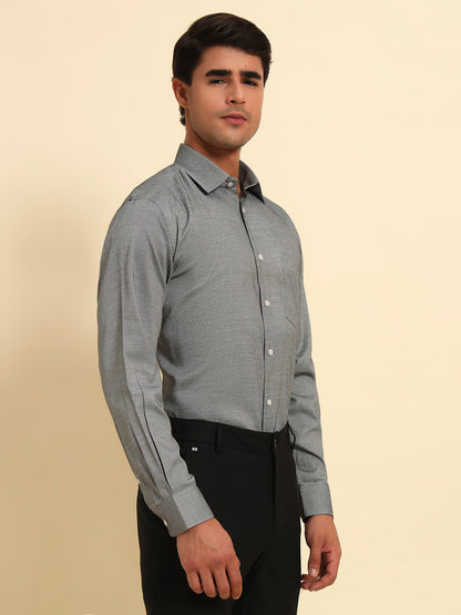 Formal Shirt for Men l Breathable & Soft with Color Fastness Regular Fit Spread Collar Neck Poly Cotton Fabric Self Design Pattern