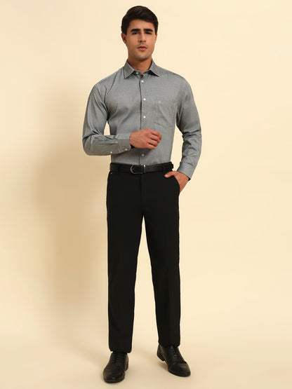 Formal Shirt for Men l Breathable & Soft with Color Fastness Regular Fit Spread Collar Neck Poly Cotton Fabric Self Design Pattern