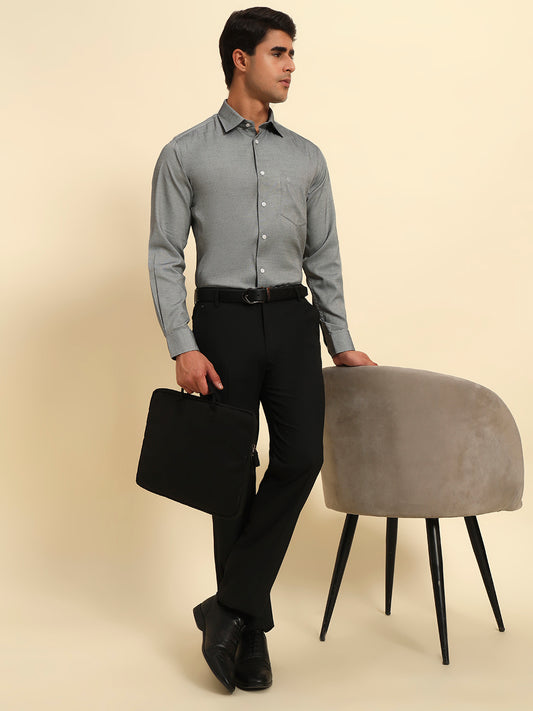 Formal Shirt for Men l Breathable & Soft with Color Fastness Regular Fit Spread Collar Neck Poly Cotton Fabric Self Design Pattern