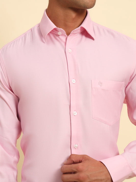 Formal Shirt for Men l Breathable & Soft with Color Fastness Regular Fit Spread Collar Neck Poly Cotton Fabric Self Design Pattern