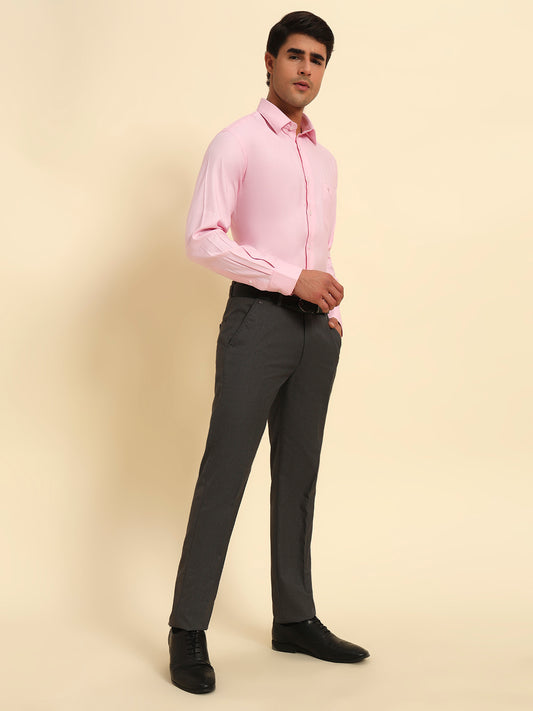 Formal Shirt for Men l Breathable & Soft with Color Fastness Regular Fit Spread Collar Neck Poly Cotton Fabric Self Design Pattern