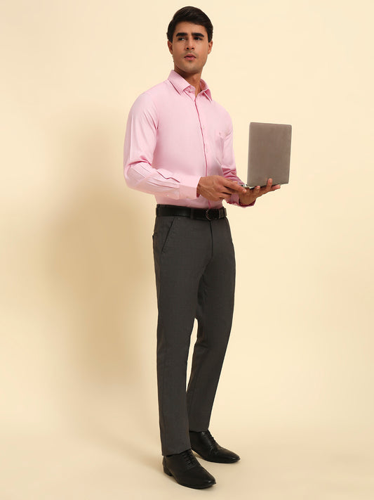 Formal Shirt for Men l Breathable & Soft with Color Fastness Regular Fit Spread Collar Neck Poly Cotton Fabric Self Design Pattern