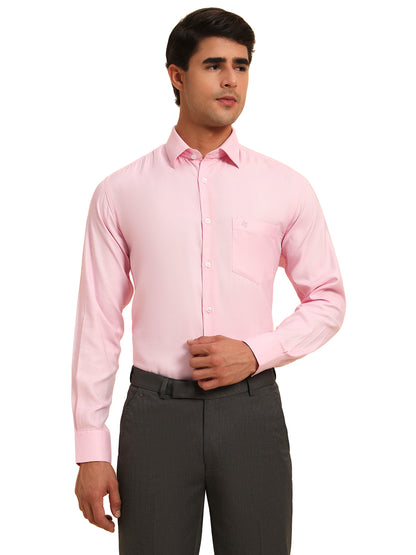 Formal Shirt for Men l Breathable & Soft with Color Fastness Regular Fit Spread Collar Neck Poly Cotton Fabric Self Design Pattern