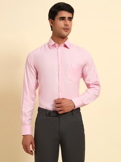 Formal Shirt for Men l Breathable & Soft with Color Fastness Regular Fit Spread Collar Neck Poly Cotton Fabric Self Design Pattern