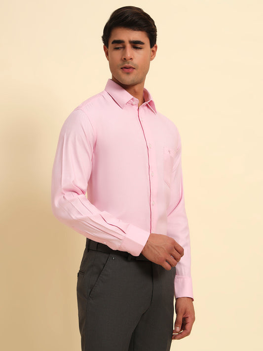 Formal Shirt for Men l Breathable & Soft with Color Fastness Regular Fit Spread Collar Neck Poly Cotton Fabric Self Design Pattern