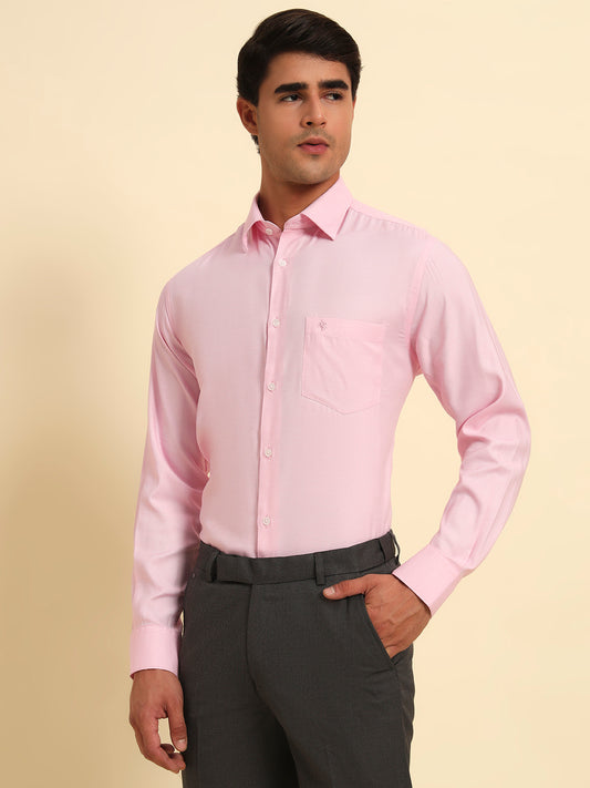 Formal Shirt for Men l Breathable & Soft with Color Fastness Regular Fit Spread Collar Neck Poly Cotton Fabric Self Design Pattern