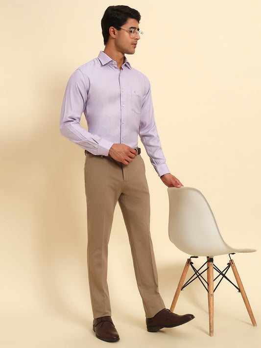 Formal Shirt for Men l Breathable & Soft with Color Fastness Regular Fit Spread Collar Neck Poly Cotton Fabric Self Design Pattern