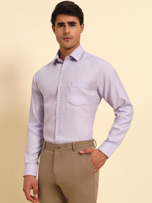 Formal Shirt for Men l Breathable & Soft with Color Fastness Regular Fit Spread Collar Neck Poly Cotton Fabric Self Design Pattern