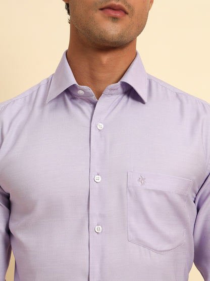 Formal Shirt for Men l Breathable & Soft with Color Fastness Regular Fit Spread Collar Neck Poly Cotton Fabric Self Design Pattern