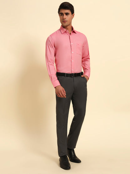 Formal Shirt for Men l Breathable & Soft with Color Fastness Regular Fit Spread Collar Neck Poly Cotton Fabric Self Design Pattern