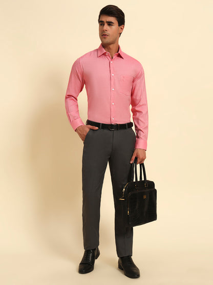 Formal Shirt for Men l Breathable & Soft with Color Fastness Regular Fit Spread Collar Neck Poly Cotton Fabric Self Design Pattern