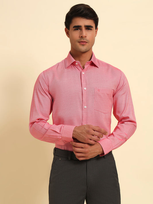 Formal Shirt for Men l Breathable & Soft with Color Fastness Regular Fit Spread Collar Neck Poly Cotton Fabric Self Design Pattern