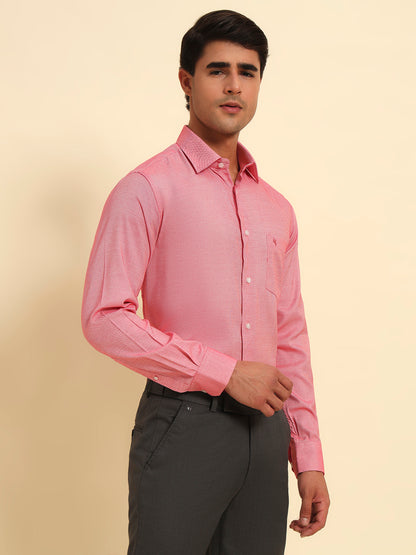 Formal Shirt for Men l Breathable & Soft with Color Fastness Regular Fit Spread Collar Neck Poly Cotton Fabric Self Design Pattern