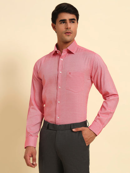 Formal Shirt for Men l Breathable & Soft with Color Fastness Regular Fit Spread Collar Neck Poly Cotton Fabric Self Design Pattern