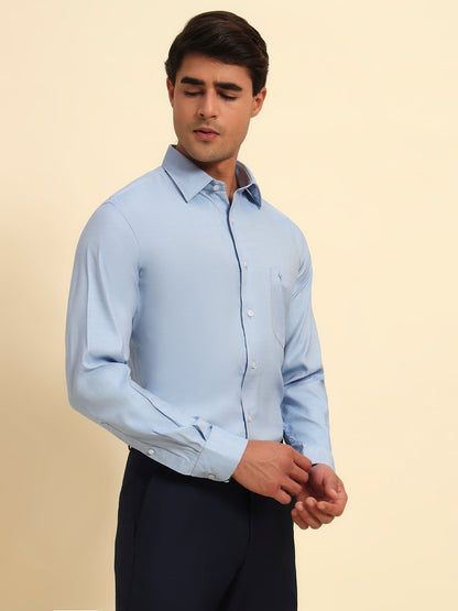 Formal Shirt for Men l Breathable & Soft with Color Fastness Regular Fit Spread Collar Neck Poly Cotton Fabric Self Design Pattern