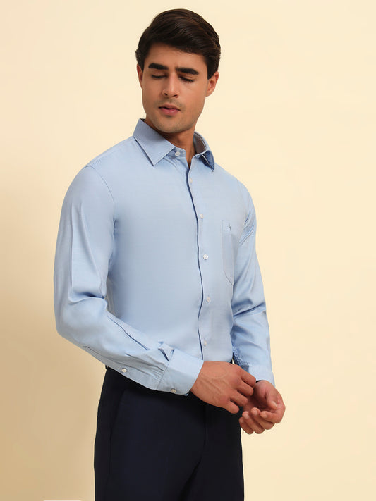 Formal Shirt for Men l Breathable & Soft with Color Fastness Regular Fit Spread Collar Neck Poly Cotton Fabric Self Design Pattern