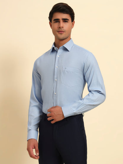 Formal Shirt for Men l Breathable & Soft with Color Fastness Regular Fit Spread Collar Neck Poly Cotton Fabric Self Design Pattern