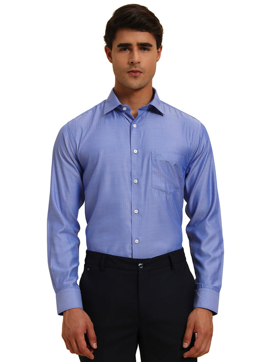 Formal Shirt for Men l Breathable & Soft with Color Fastness Regular Fit Spread Collar Neck Poly Cotton Fabric Self Design Pattern