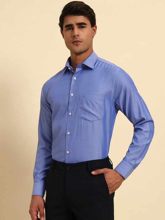 Formal Shirt for Men l Breathable & Soft with Color Fastness Regular Fit Spread Collar Neck Poly Cotton Fabric Self Design Pattern