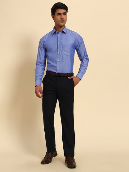 Formal Shirt for Men l Breathable & Soft with Color Fastness Regular Fit Spread Collar Neck Poly Cotton Fabric Self Design Pattern