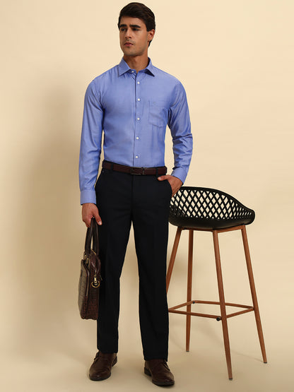 Formal Shirt for Men l Breathable & Soft with Color Fastness Regular Fit Spread Collar Neck Poly Cotton Fabric Self Design Pattern