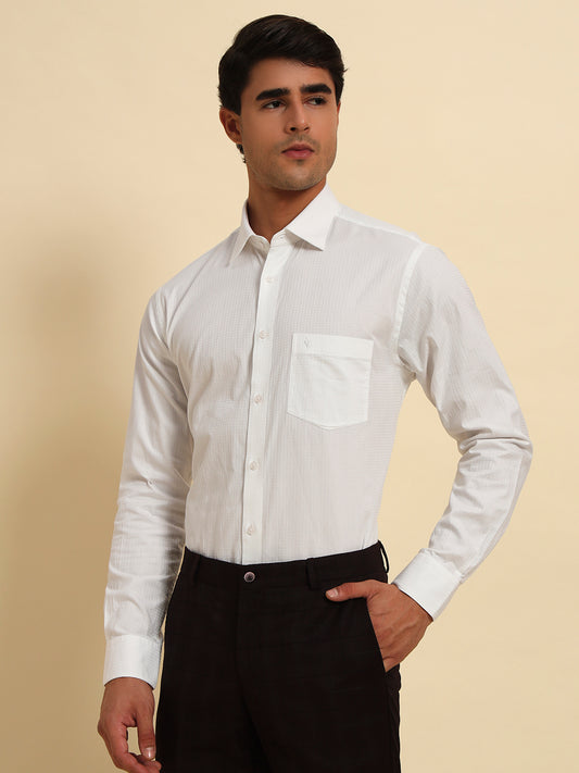 Formal Shirt for Men l Breathable & Soft with Color Fastness Regular Fit Spread Collar Neck Cotton Fabric Self Design Pattern