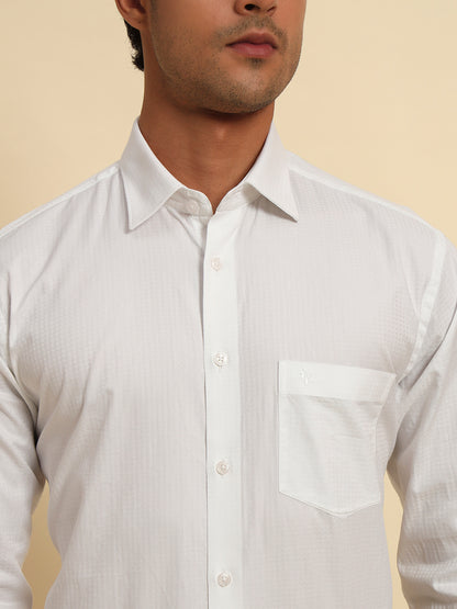 Formal Shirt for Men l Breathable & Soft with Color Fastness Regular Fit Spread Collar Neck Cotton Fabric Self Design Pattern