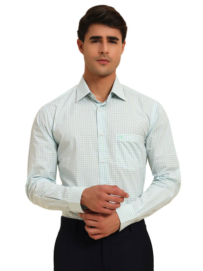 Formal Shirt for Men l Breathable & Soft with Color Fastness Regular Fit Spread Collar Neck Cotton Fabric Checkered Pattern