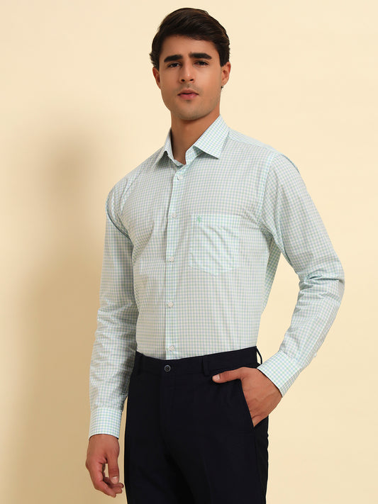 Formal Shirt for Men l Breathable & Soft with Color Fastness Regular Fit Spread Collar Neck Cotton Fabric Checkered Pattern